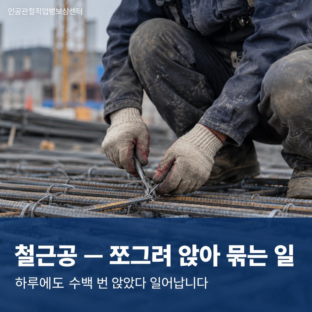 철근공 — 쪼그려 앉아 묶는 일 - 하루에도 수백 번 앉았다 일어납니다