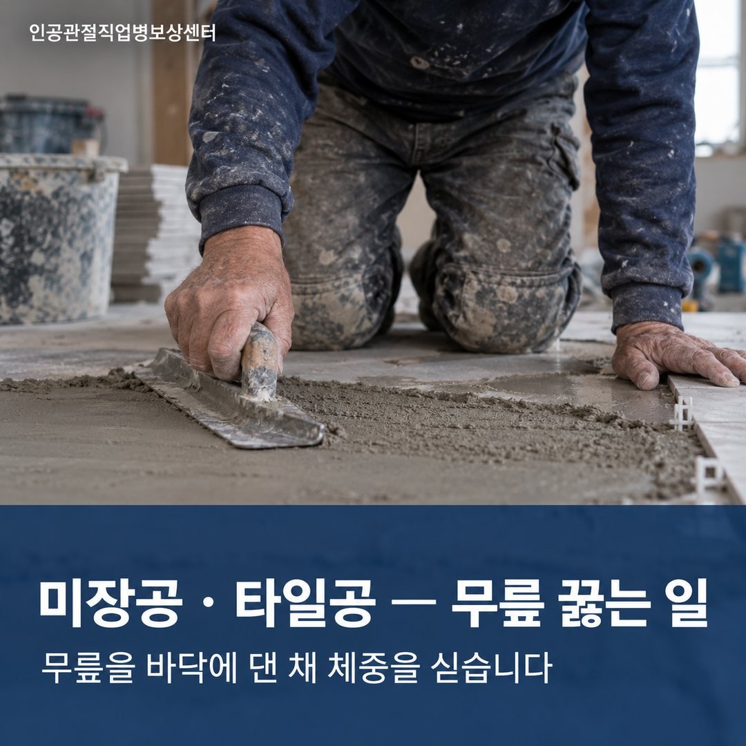 미장공 · 타일공 — 무릎 꿇는 일 - 무릎을 바닥에 댄 채 체중을 싣습니다