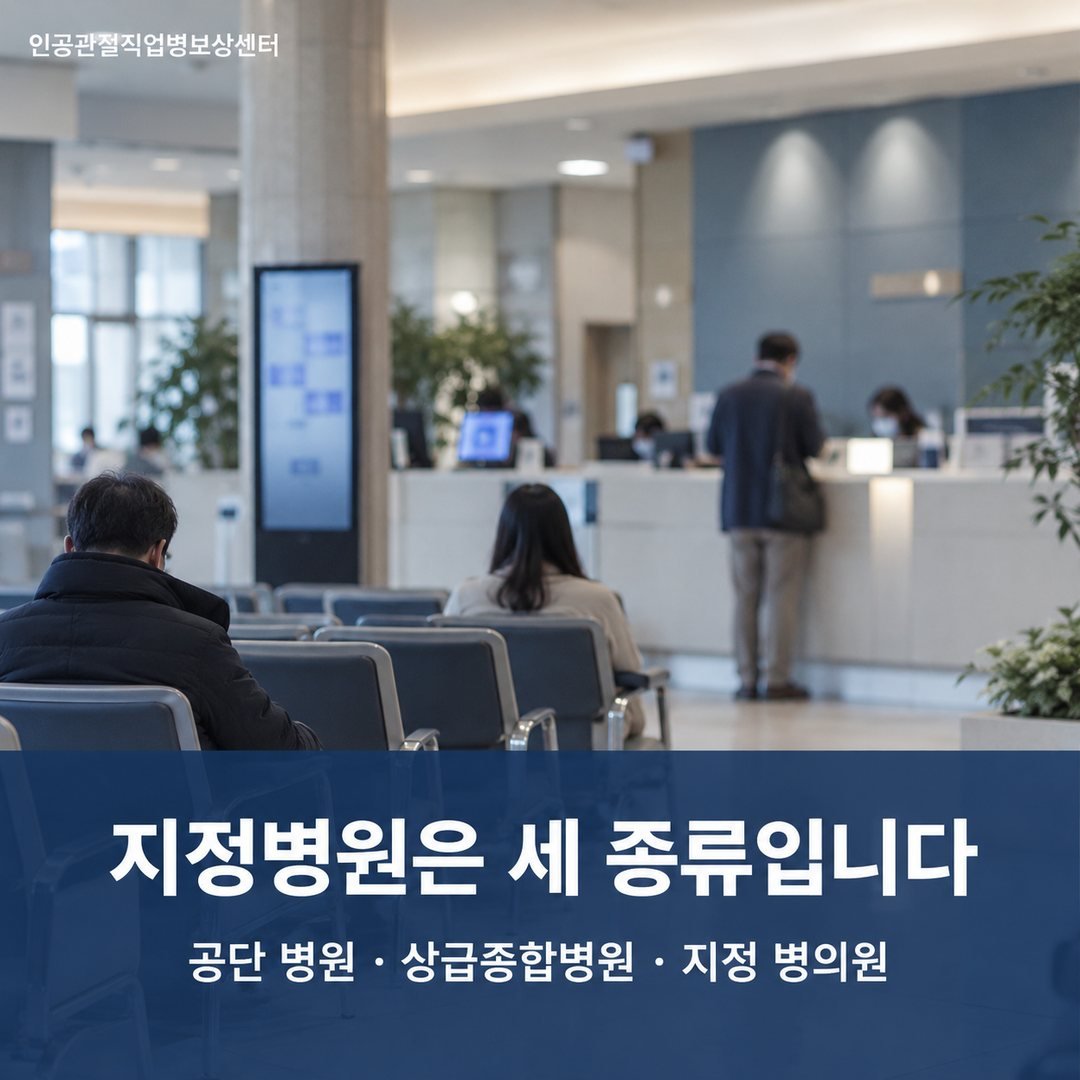 지정병원은 세 종류입니다 - 공단 병원 · 상급종합병원 · 지정 병의원